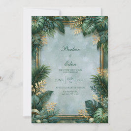 Convite Casamento Tropical Bordado Dourado com Textura de