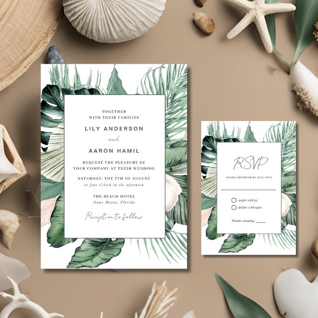 Convite Casamento tropical botânico (Botanical Tropical Wedding Invitation)