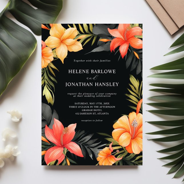 Convite Casamento Tropical Botânico Floral Watercolor (Floral Watercolor Botanical Tropical Wedding Invitation)