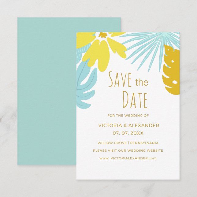 Convite Casamento tropical botânico Save the Date (Frente/Verso)