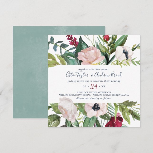 Convite Casamento Tropical Breeze Square (Frente/Verso)