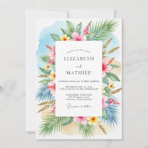 Convite Casamento Tropical Breezy Verde Azul