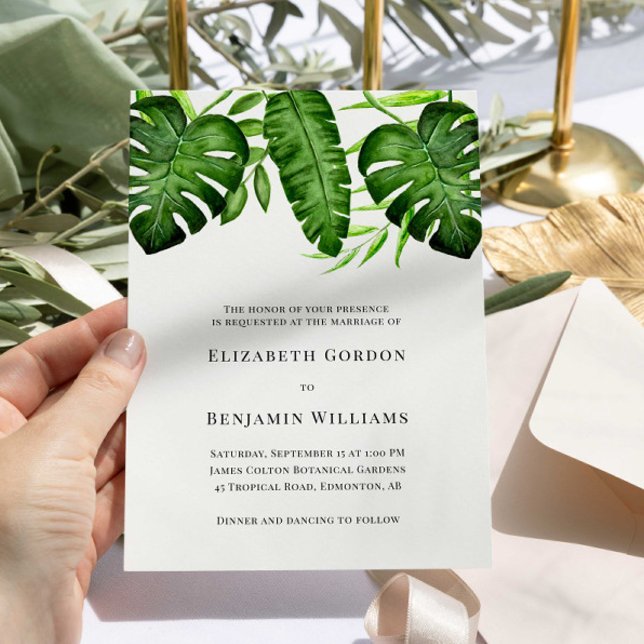 Convite Casamento Tropical com Folhas Botânicas de Monster (Criador carregado)