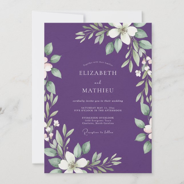 Convite Casamento Tropical com Folhas de Ámbar (Frente)