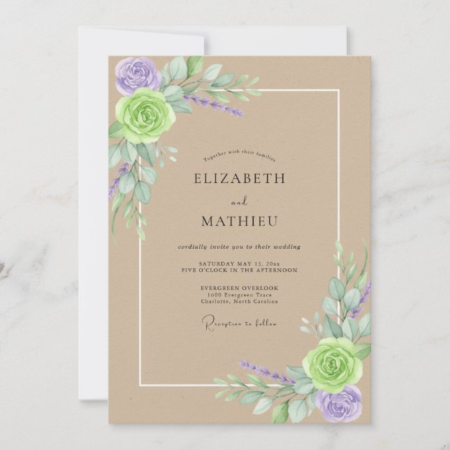 Convite Casamento Tropical com Folhas de Âmbar (Frente)