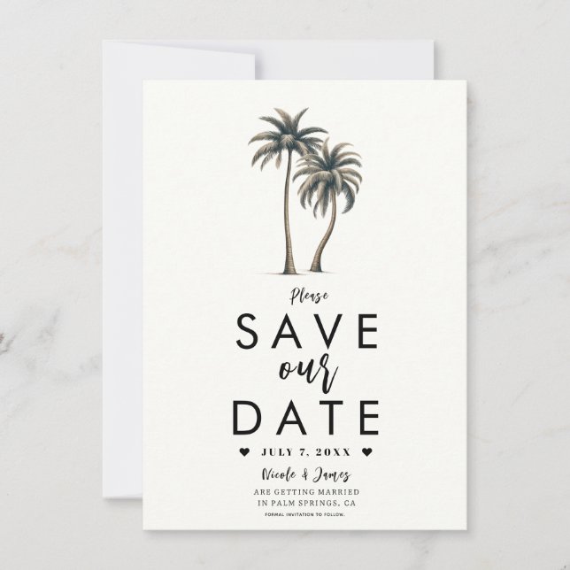Convite Casamento Tropical com Palmeira na Costa Save the  (Frente)