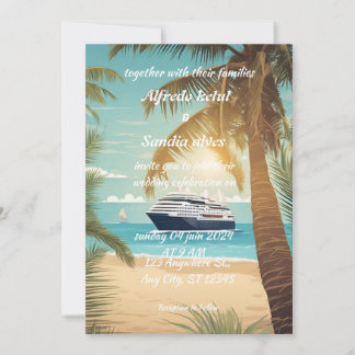 Convite casamento tropical com palmeiras de praia de verão