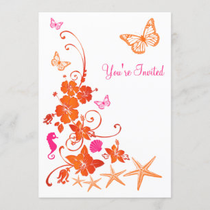 Convite Casamento tropical cor-de-rosa, alaranjado, branco