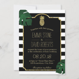 Convite Casamento Tropical de Ananás Moderno Stripes Havai