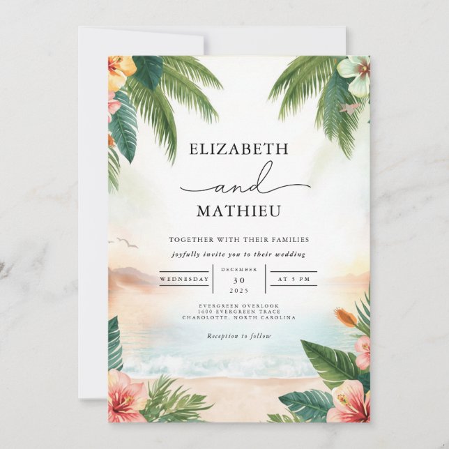 Convite Casamento Tropical de Arca de Paraíso (Frente)