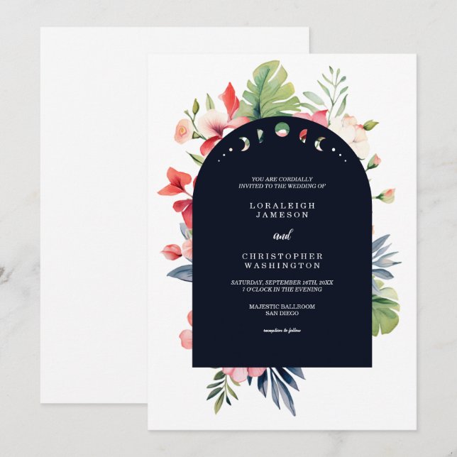 Convite Casamento Tropical de Arca Floral Elegante Românti (Frente/Verso)