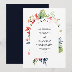 Convite Casamento Tropical de Arca Floral Elegante Românti