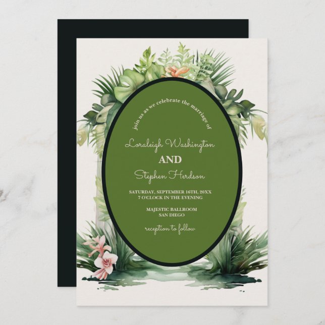 Convite Casamento Tropical de Arch Floral Pastel Boho (Frente/Verso)