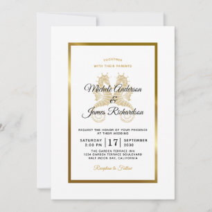Convite Casamento Tropical de Cavalos Dourados Elegantes