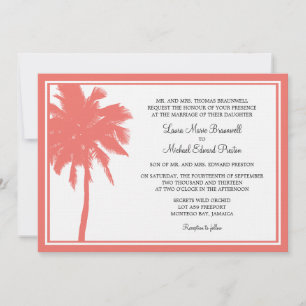 Convite Casamento Tropical de Coral Palm Tree
