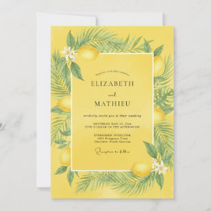 Convite Casamento Tropical de Eucalipto com Limão Amarelo