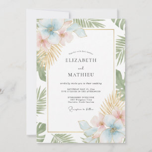 Convite Casamento Tropical de Eucalipto com Menta e Champa