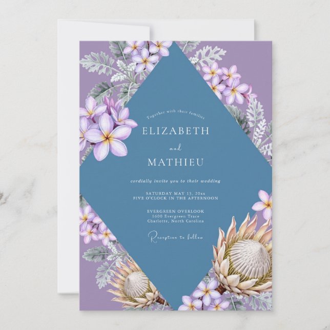 Convite Casamento Tropical de Eucalipto com Plumeria Lavan (Frente)