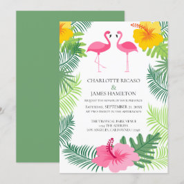 Convite Casamento Tropical de Flamingo Rosa Personalizado
