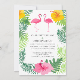 Convite Casamento Tropical de Flamingo Rosa Personalizado