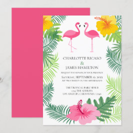Convite Casamento Tropical de Flamingo Rosa Personalizado