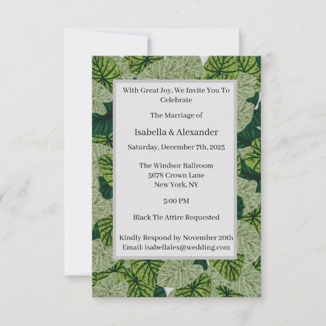 Convite Casamento Tropical de Folha Verde Lush (Frente)