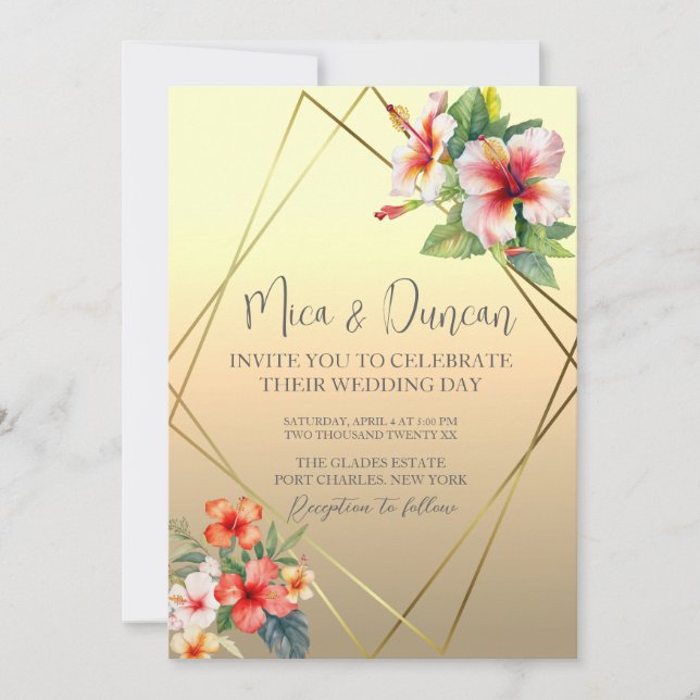 Convite Casamento Tropical de Hibiscus (Frente)