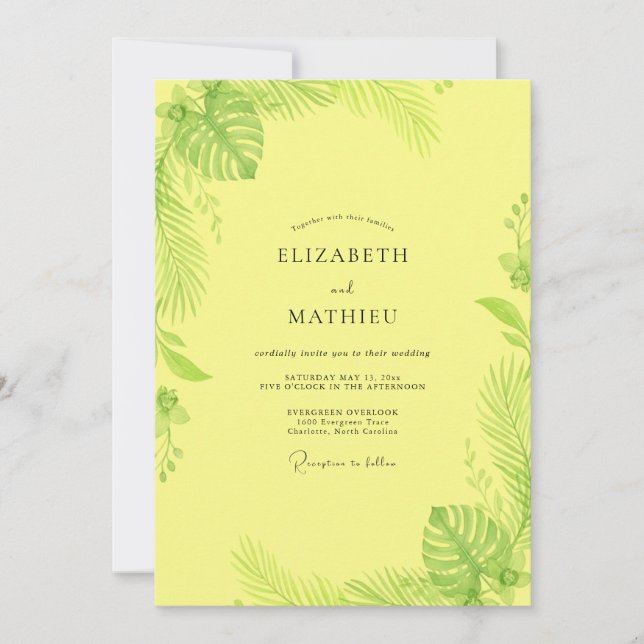 Convite Casamento Tropical de Limão Monstera Eucalipto (Frente)