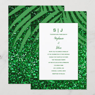 Convite Casamento Tropical de Palm Leaf Emerald Green