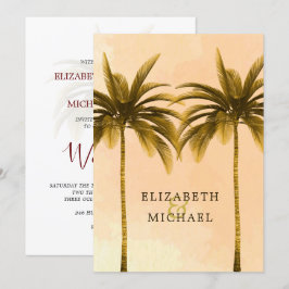 Convite Casamento Tropical de Palma Laranja Moderna Elegan