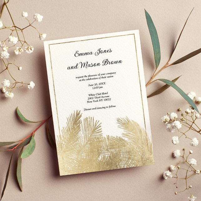 Convite Casamento tropical de palmeira de ouro branco eleg (Elegant white gold palm tree tropical Wedding )