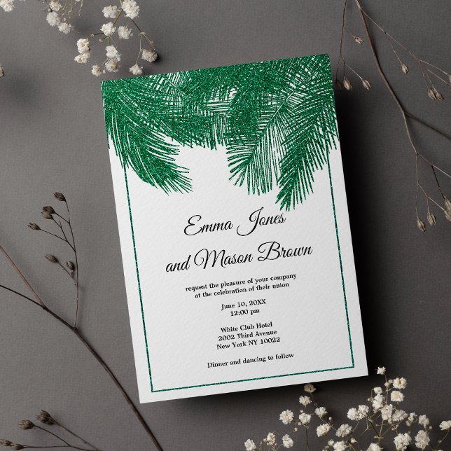 Convite Casamento tropical de palmeira verde-luxo (Luxury green glitter palm tree tropical Wedding )
