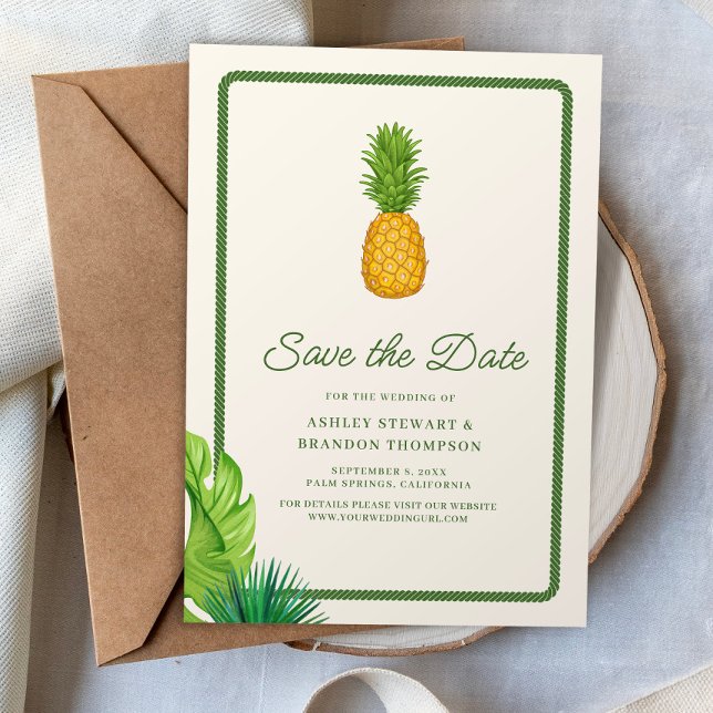 Convite Casamento Tropical de Pineapple à Beira-Mar - Salv (Criador carregado)