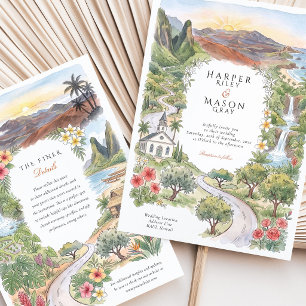 Convite Casamento Tropical de Plumeria na Praia de Maui no