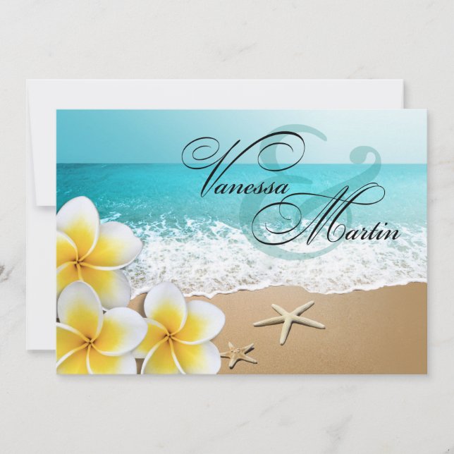 Convite Casamento Tropical de Plumeria Starfish Beach (Frente)