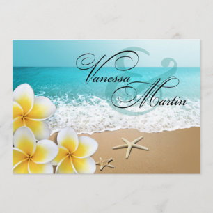 Convite Casamento Tropical de Plumeria Starfish Beach
