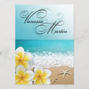 Convite Casamento Tropical de Plumeria Starfish Beach
