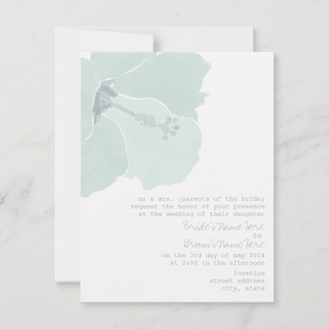 Convite Casamento Tropical de Praia Aqua Hibiscus Flower (Frente)