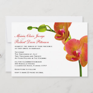 Convite Casamento Tropical de Praia das Orquídeas Laranja