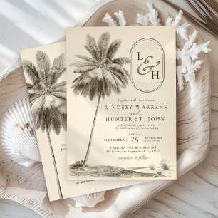 Convite Casamento Tropical de Praia Elegante com Palmeira