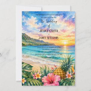 Convite Casamento Tropical de Praia Hibisco Havaiano