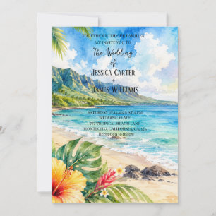 Convite Casamento Tropical de Praia Hibisco Havaiano