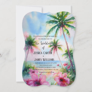 Convite Casamento Tropical de Praia Hibisco Havaiano