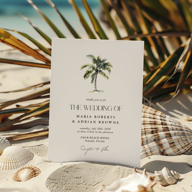 Convite Casamento Tropical de Praia Mínima da Árvore Palm (Criador carregado)