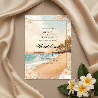 Convite Casamento Tropical de Praia ouro Sands