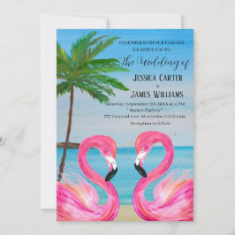 Convite Casamento Tropical de Praia Rosa Flamingo