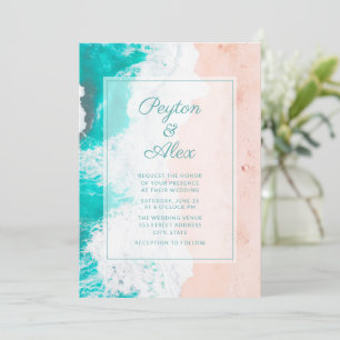 Convite Casamento Tropical de Praia Turquesa Ocean Waves B