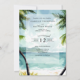 Convite Casamento Tropical de Praia Watercolor Maui Hawaii