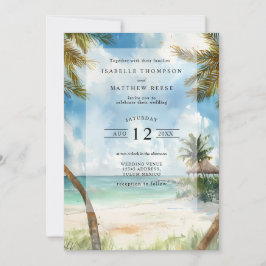Convite Casamento Tropical de Praia Watercolor Tulum