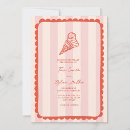 Convite Casamento Tropical de Stripe Rosa Escalonada com S